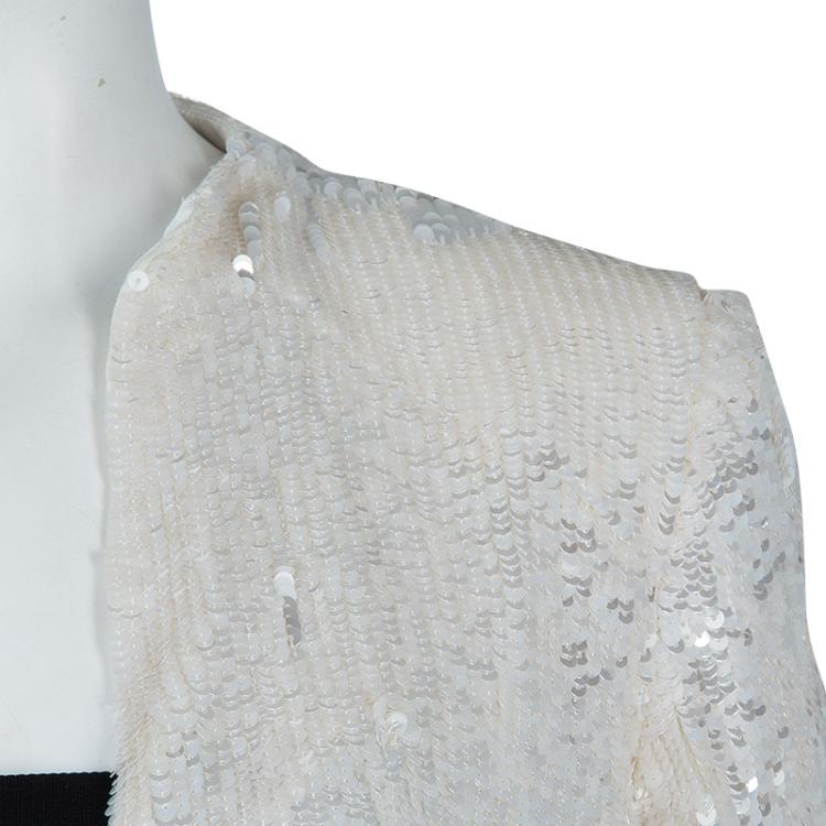Pre Owned Alice + Olivia White All Over Sequin Embellished Jacket XS