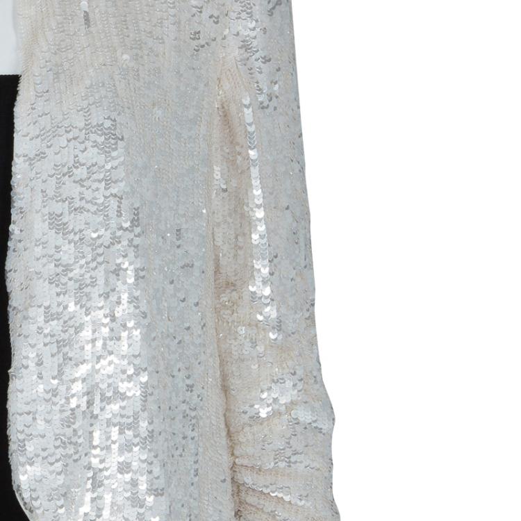 Pre Owned Alice + Olivia White All Over Sequin Embellished Jacket XS