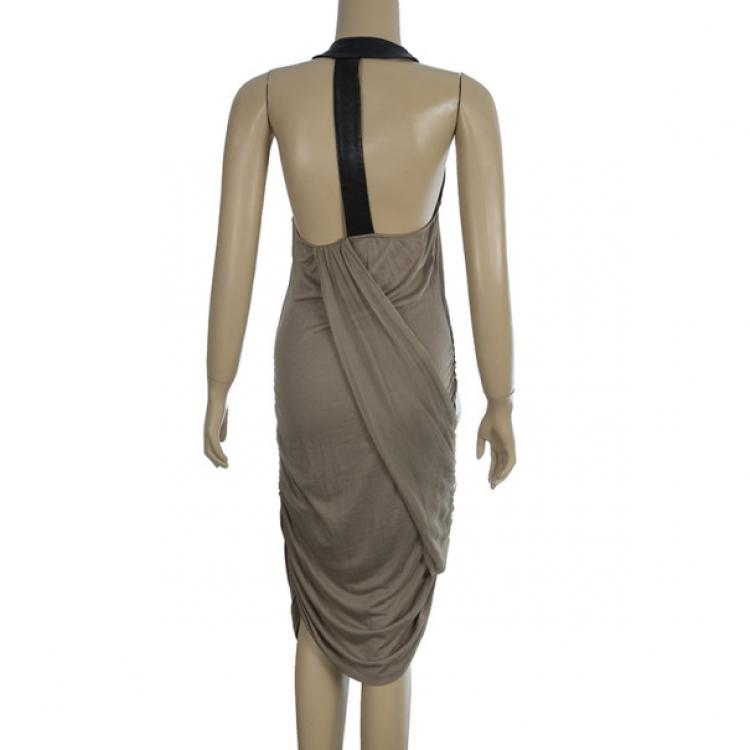Pre Owned Alice + Olivia T-back Drape Khaki Green Silk Cotton Dress M