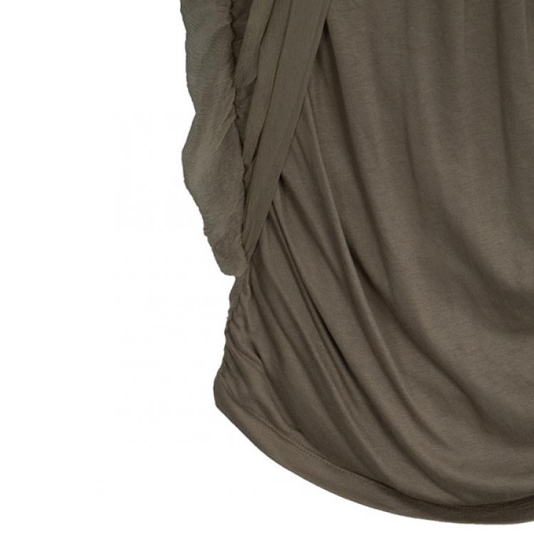 Pre Owned Alice + Olivia T-back Drape Khaki Green Silk Cotton Dress M