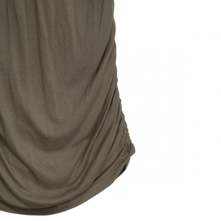 Pre Owned Alice + Olivia T-back Drape Khaki Green Silk Cotton Dress M