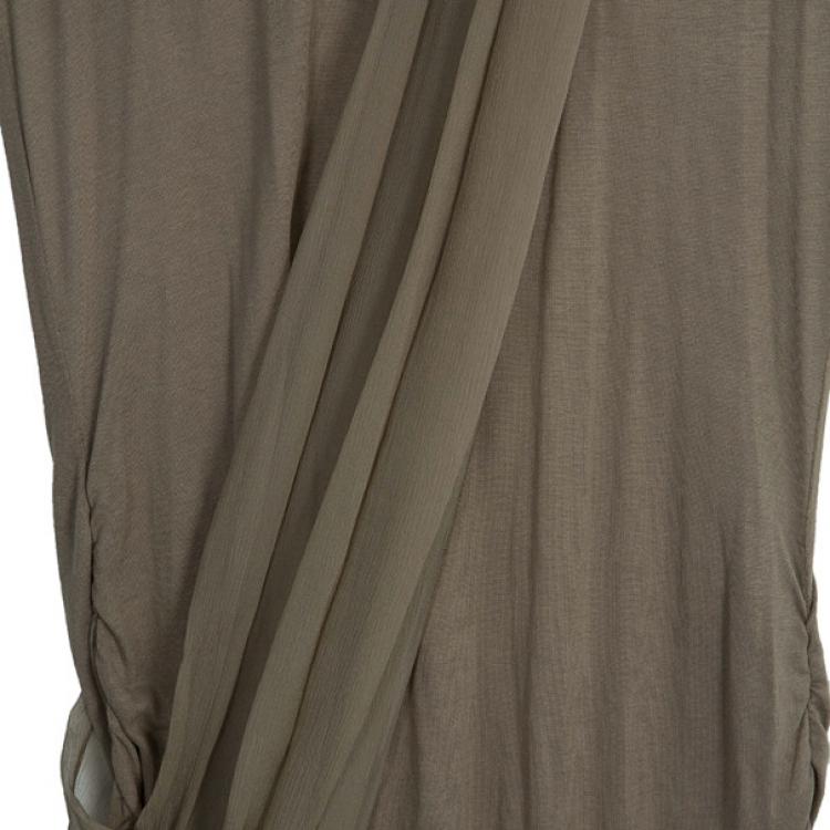 Pre Owned Alice + Olivia T-back Drape Khaki Green Silk Cotton Dress M