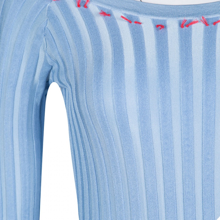 Pre Owned Altuzarra Powder Blue Rib Knit Fil Coupe Off Shoulder Tatum Top S