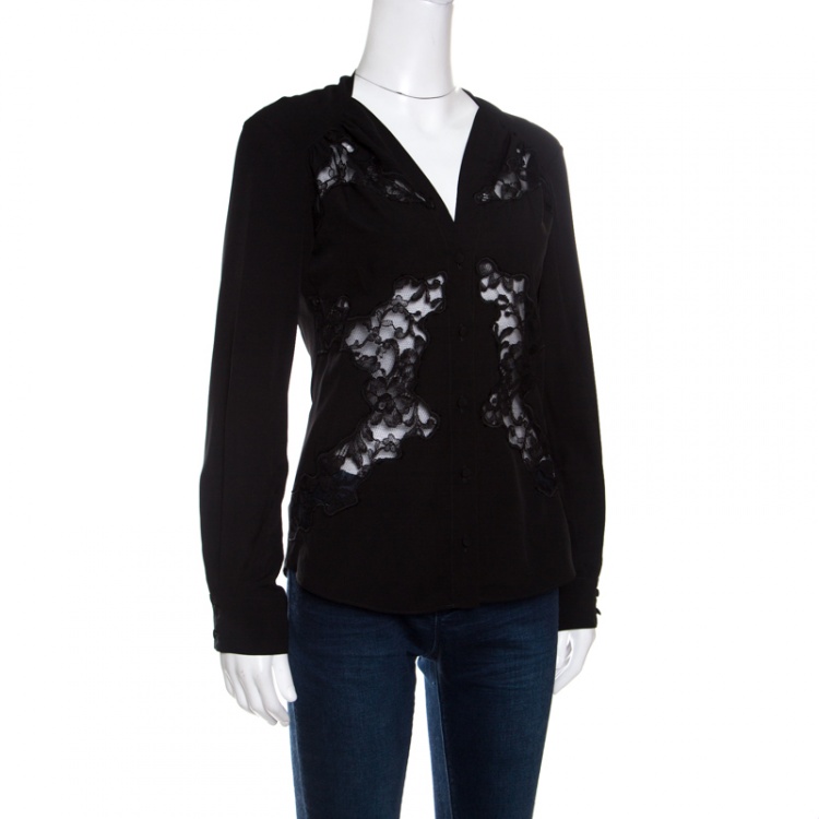 Pre Owned Altuzarra Black Floral Lace Insert Long Sleeve Shirt S