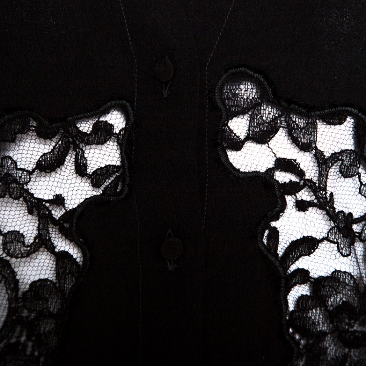 Pre Owned Altuzarra Black Floral Lace Insert Long Sleeve Shirt S