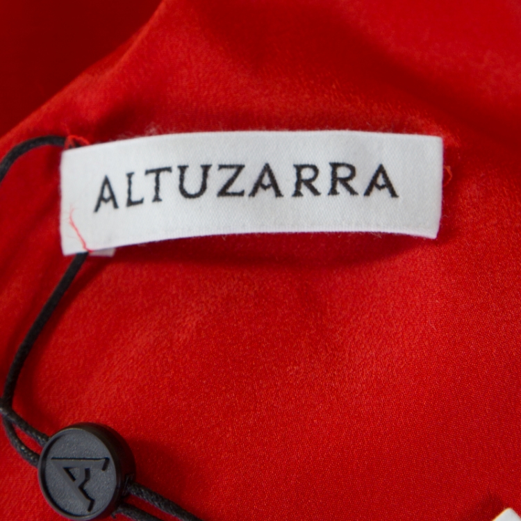 Pre Owned Altuzarra Poppy Red Frayed Trim Crepe Strider Dress L