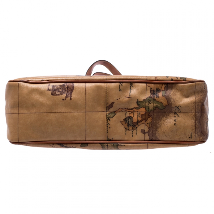 Pre Owned Alviero Martini 1A Classe Brown Geo Print Coated Canvas Tote    