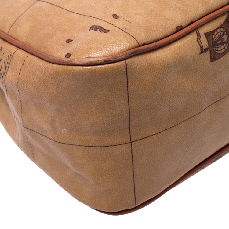 Pre Owned Alviero Martini 1A Classe Brown Geo Print Coated Canvas Tote    