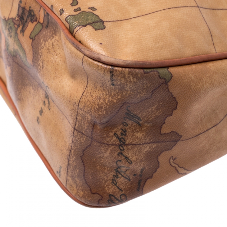 Pre Owned Alviero Martini 1A Classe Brown Geo Print Coated Canvas Tote    