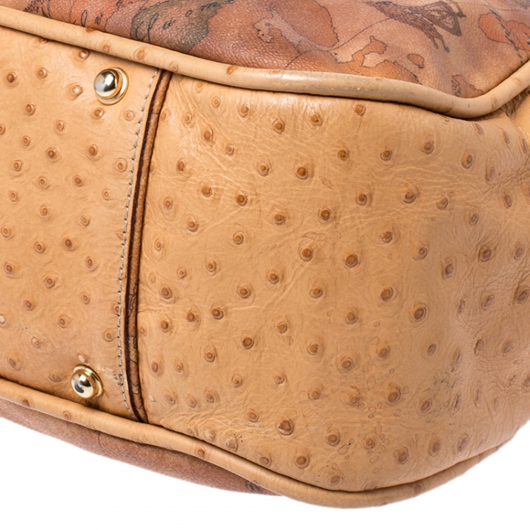 Pre Owned Alviero Martini 1A Classe Tan Coated Canvas and Embossed Ostrich Tote
