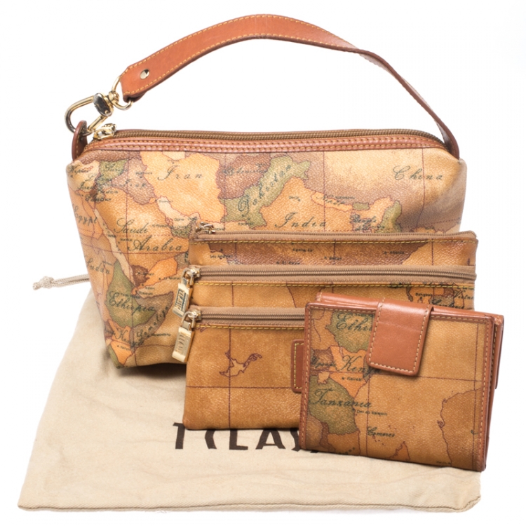 Pre Owned Alviero Martini 1A Classe Tan Geo Print Coated Canvas Bag