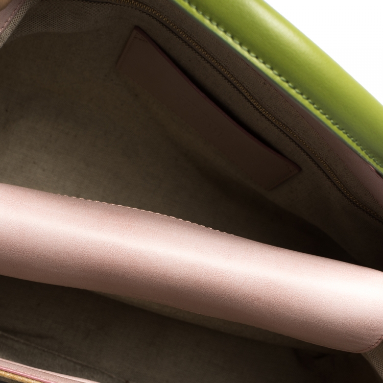 Pre Owned Alviero Martini 1A Classe Green/Brown Geo Print Coated Canvas and Leather Tassel Tote