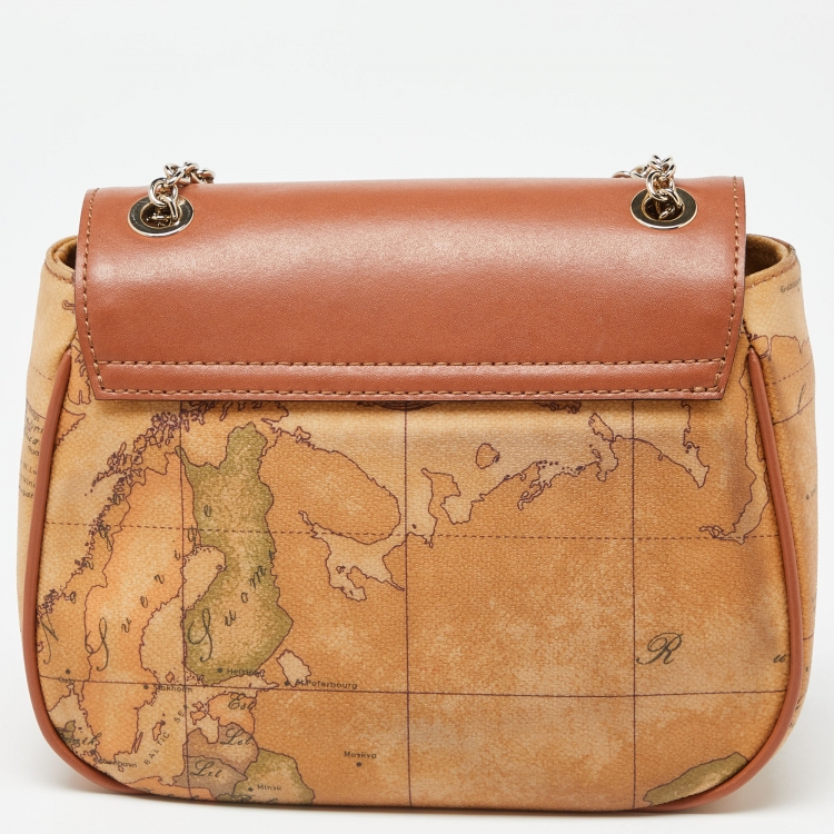 Pre Owned Alviero Martini 1A Classe Brown Geo Print Coated Canvas and Leather Shoulder Bag