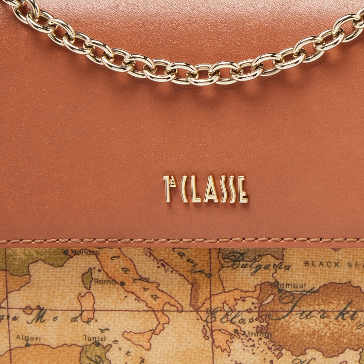 Pre Owned Alviero Martini 1A Classe Brown Geo Print Coated Canvas and Leather Shoulder Bag