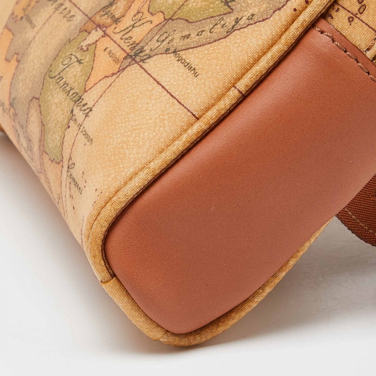 Pre Owned Alviero Martini 1A Classe Brown Geo Print Coated Canvas and Leather Belt Bag