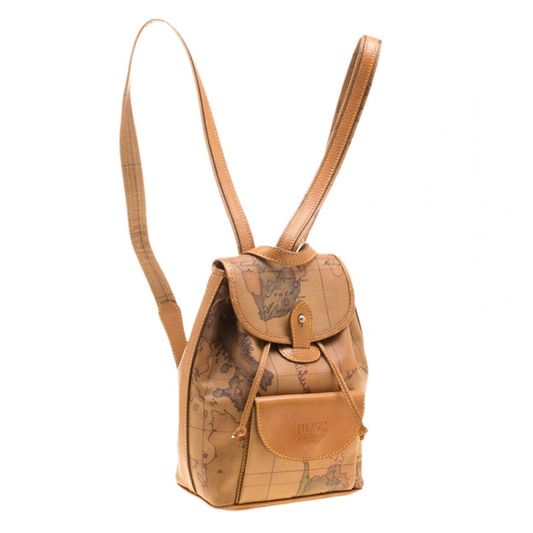 Pre Owned Alviero Martini 1A Classe Brown Geo Classic Print Coated Canvas Backpack