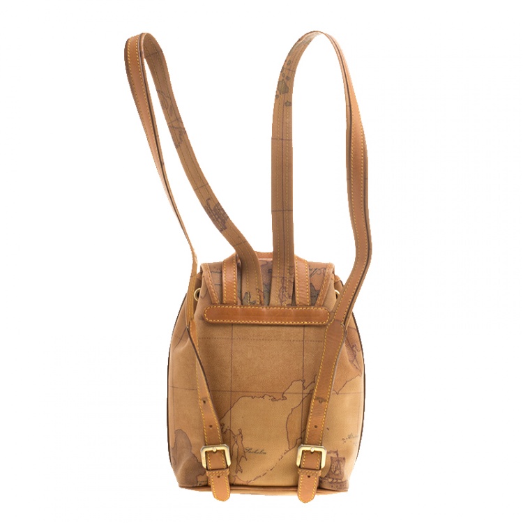 Pre Owned Alviero Martini 1A Classe Brown Geo Classic Print Coated Canvas Backpack