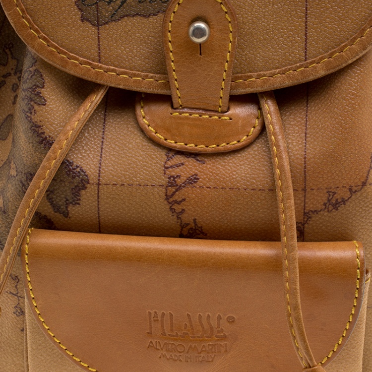Pre Owned Alviero Martini 1A Classe Brown Geo Classic Print Coated Canvas Backpack