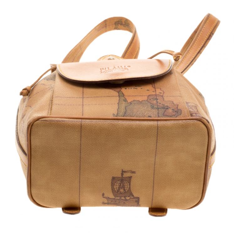 Pre Owned Alviero Martini 1A Classe Brown Geo Classic Print Coated Canvas Backpack