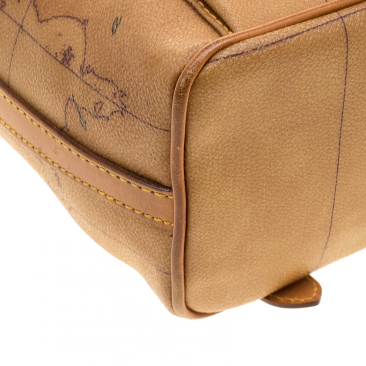 Pre Owned Alviero Martini 1A Classe Brown Geo Classic Print Coated Canvas Backpack