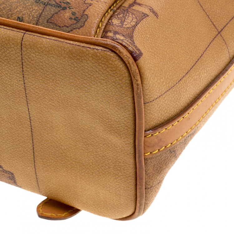 Pre Owned Alviero Martini 1A Classe Brown Geo Classic Print Coated Canvas Backpack