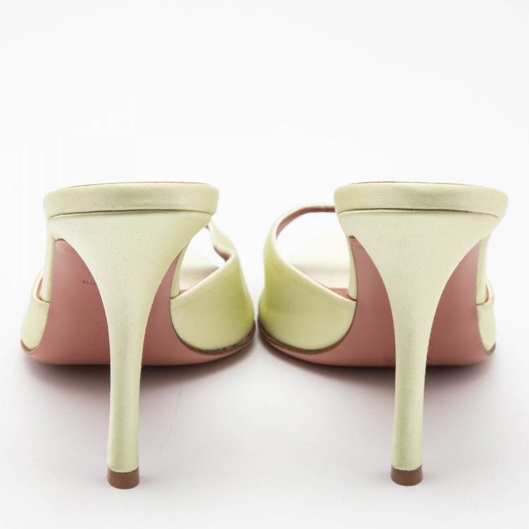 Pre Owned Amina Muaddi Light Green Satin Caroline Mule Sandals Size 41