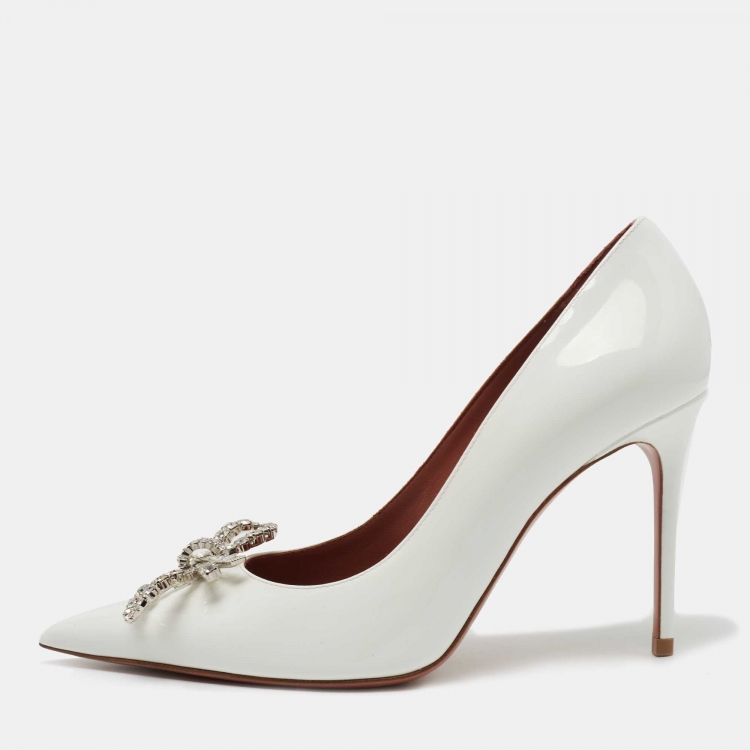 Pre Owned Amina Muaddi White Patent Leather Rosie Pumps Size 36