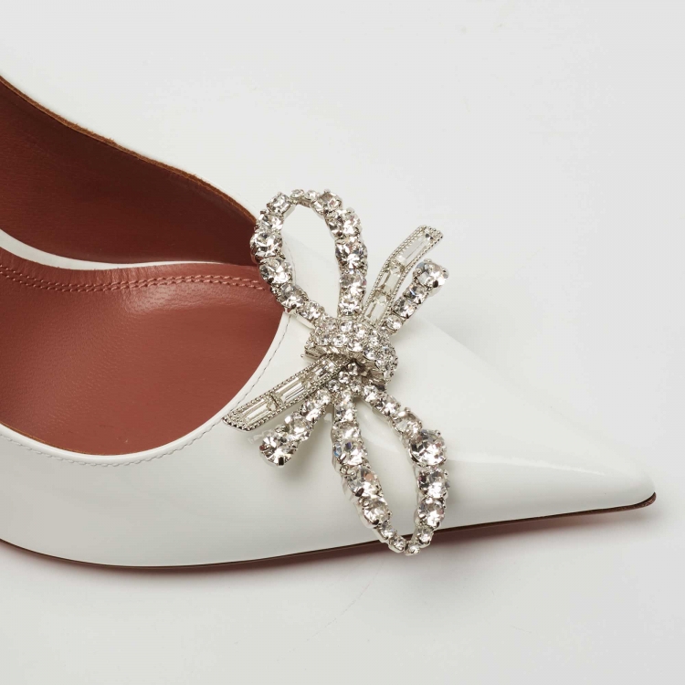Pre Owned Amina Muaddi White Patent Leather Rosie Pumps Size 36