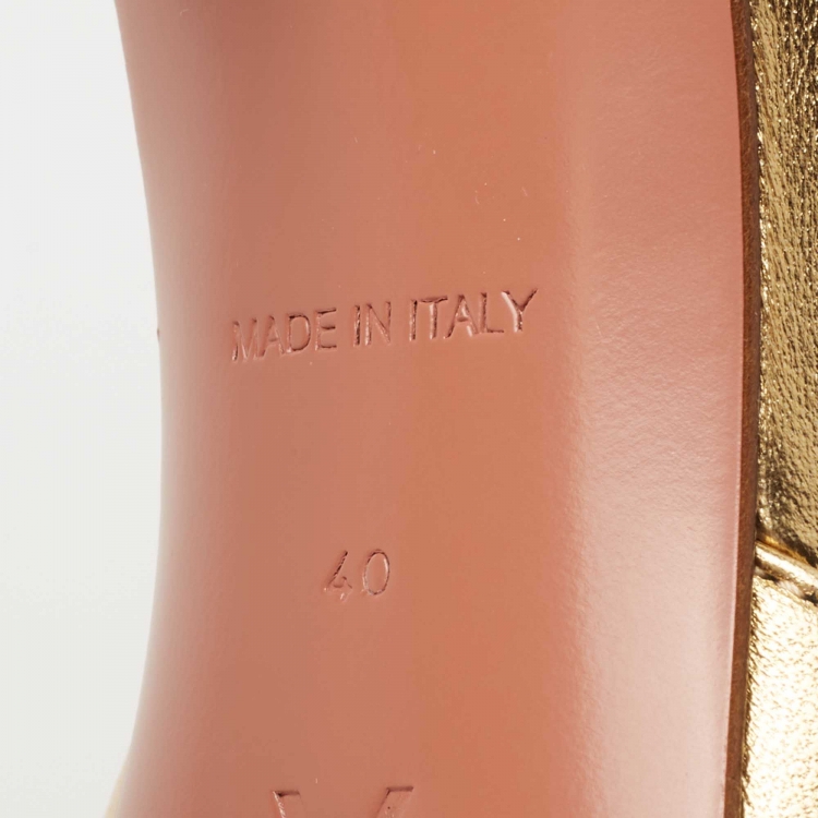 Pre Owned Amina Muaddi Gold Leather Lupita Slide Sandals Size 40