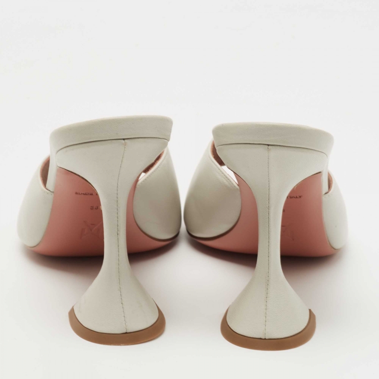 Pre Owned Amina Muaddi White Leather Lupita Slides Size 38 