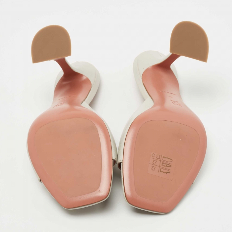Pre Owned Amina Muaddi White Leather Lupita Slides Size 38 