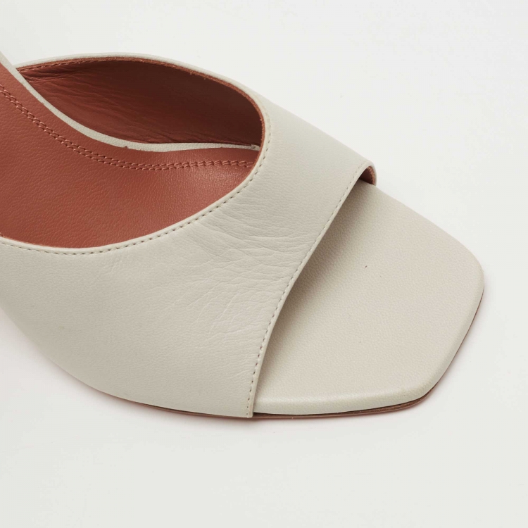 Pre Owned Amina Muaddi White Leather Lupita Slides Size 38 