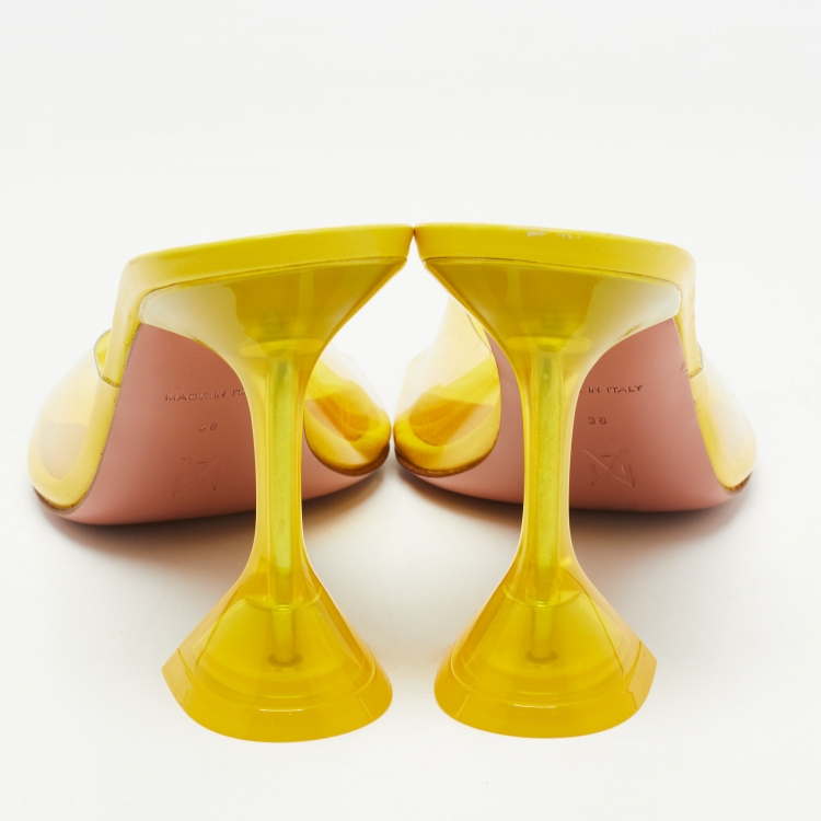 Pre Owned Amina Muaddi Yellow PVC Lupita Slide Sandals Size 38