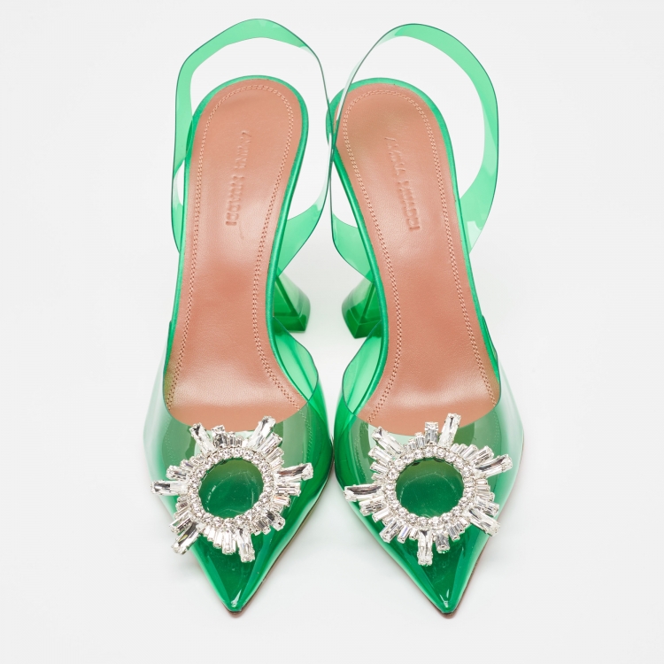 Pre Owned Amina Muaddi Green PVC Begum Slingback Pumps Size 37.5 