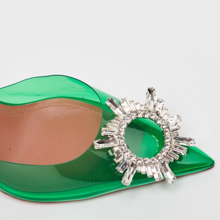 Pre Owned Amina Muaddi Green PVC Begum Slingback Pumps Size 37.5 