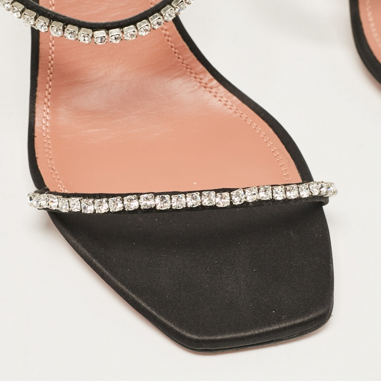 Pre Owned Amina Muaddi Black Satin Gilda Slide Sandals 41