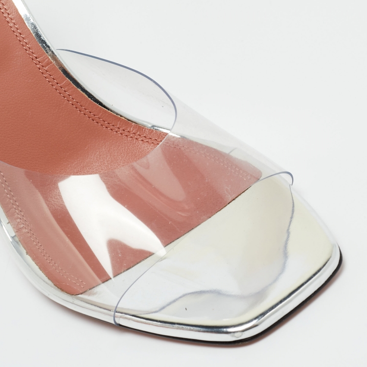 Pre Owned Amina Muaddi Transparent PVC lupita Slide Sandals Size 37