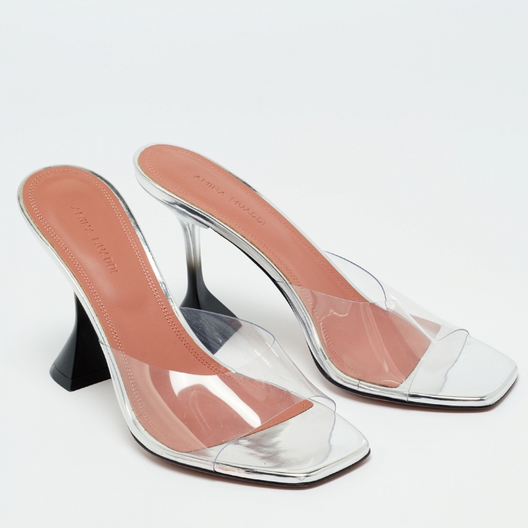 Pre Owned Amina Muaddi Transparent PVC lupita Slide Sandals Size 37