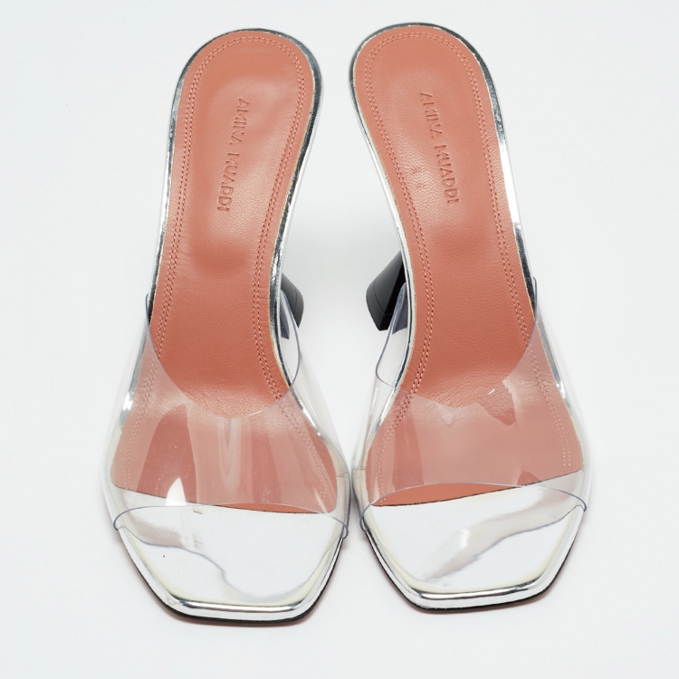 Pre Owned Amina Muaddi Transparent PVC lupita Slide Sandals Size 37