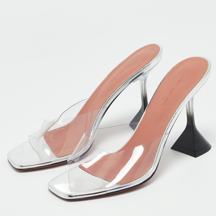 Pre Owned Amina Muaddi Transparent PVC lupita Slide Sandals Size 37