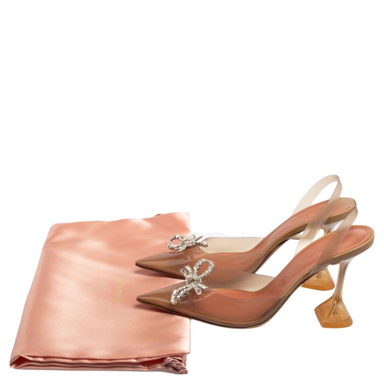 Pre Owned Amina Muaddi Nude PVC Rosie Slingback Pumps Size 39