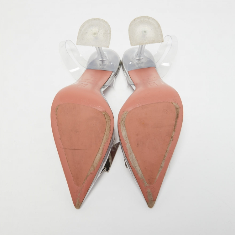 Pre Owned Amina Muaddi x AWGE Transparent PVC Crystal Embellished Phoenix Slingback Pumps Size 38