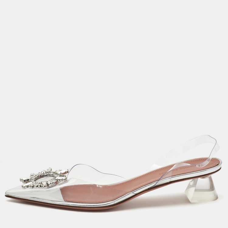 Pre Owned Amina Muaddi Transparent PVC Begum Slingback Pumps Size 38.5