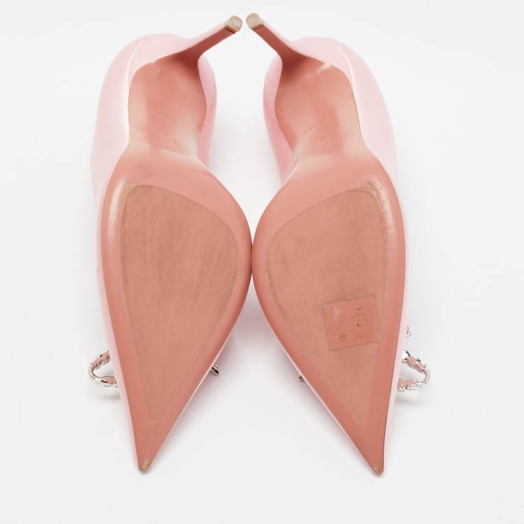 Pre Owned Amina Muaddi Pink Satin Crystal Embellished Rosie Pumps Size 40