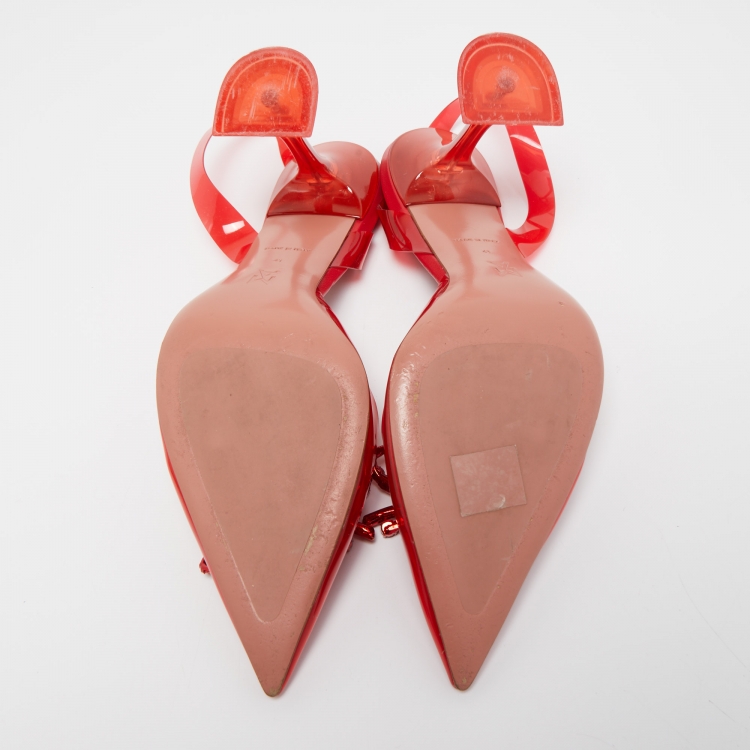 Pre Owned Amina Muaddi Red Rosie Crystal Embellished PVC Pointed Toe Slingback Pumps Size 41
