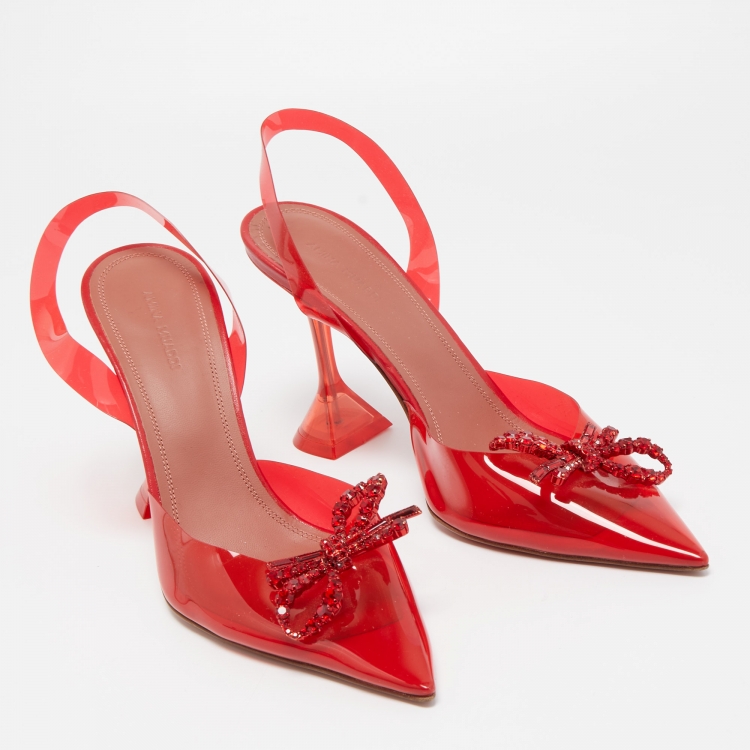 Pre Owned Amina Muaddi Red Rosie Crystal Embellished PVC Pointed Toe Slingback Pumps Size 41