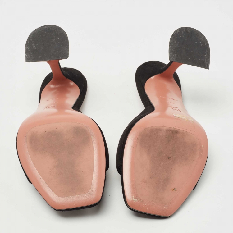Pre Owned Amina Muaddi Black Suede Lupita Slides Size 35.5