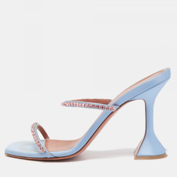 Amina Muaddi Blue Satin Gilda Sandals Size 37 Amina Muaddi | The Luxury ...