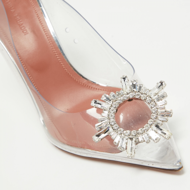 Pre Owned Amina Muaddi Transparent PVC Begum Pumps Size 39
