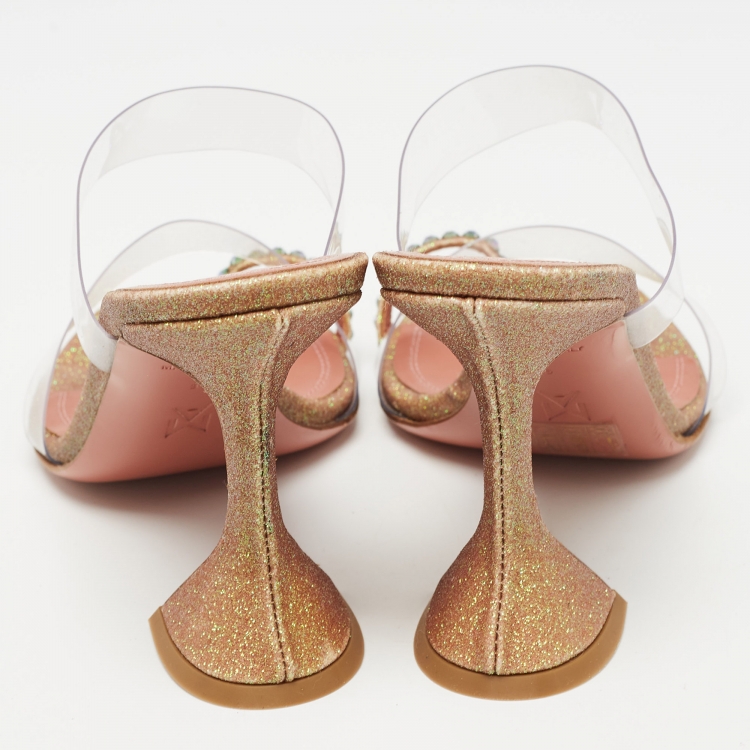 Pre Owned Amina Muaddi Metallic/Transparent Glitter and PVC Sami Sandals Size 36